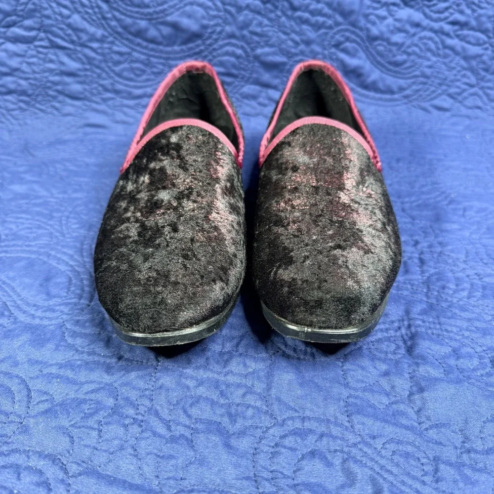 Stacy‎ Adams Mens Crushed Velvet Loafers Black Burgundy Slip On Size 9.5M NICE